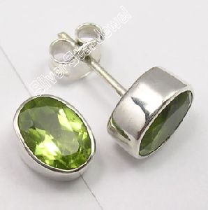 925 Sterling Silver Genuine PERIDOT Studs Earrings