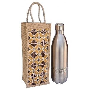 JUTE BOTTLE BAG WITH PRINTED FABRIC