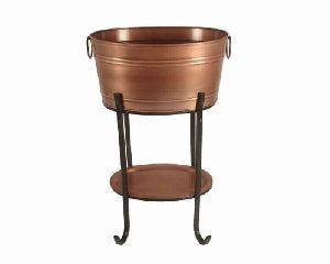 Antique Copper Beverage Party Tub With Copper Tray