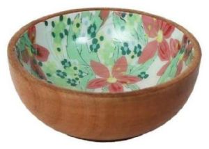 Flower Print Wooden Serving Bowl