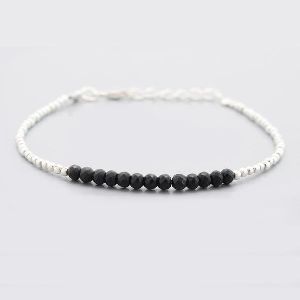 Black Spinel Roundel Beads Bar Bracelet