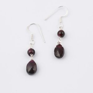 Garnet Beads Earrings with Silver