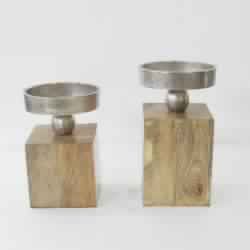 wooden and Recycled Aluminum candle holder