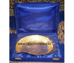 Brass Gold Plated Dry Fruit Tray in Mango Shape With Box