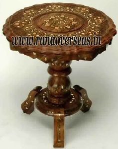 Sheesham Wood Hand Carved Brass Inlay High End Side Table