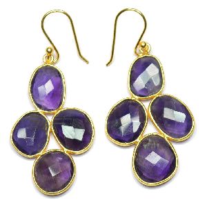 Amethyst Fancy Shape Gold Plated over 925 Sterling Silver Bezel Dangle AND Drop Earring