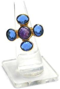 Amethyst with Blue Hydro Round and Oval Shape Gold Plated Bezel Gemstone Ring
