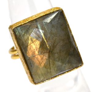 Labradorite Cushion Shape Gold Plated Bezel Gemstone Ring