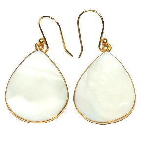 Mother of Pearl Gold Plated 925 Sterling Silver Bezel Dangle Earring