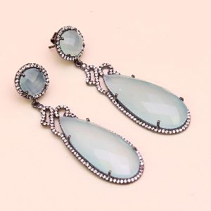 Peru Chalcedony With 925 Sterling Silver Dangle AND Drop Earring