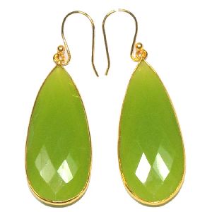 Prehnite Pear Shape Gold Plated Bezel Dangle Earring