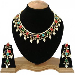 Meena Kundan Fancy Smple Look Gold Plated Wedding Style Handmade Necklace