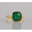 925 sterling silver Green Onyx Gemstone Ring Gold Plated Vermeil