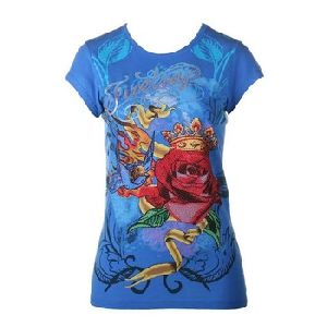 ladies girls o neck printed short sleeve t shirt