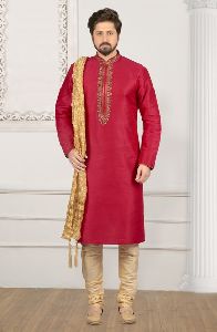 western Style Wedding Wear Banarasi Silk Sherwani