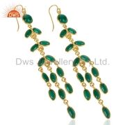 14K Gold Plated Traditional Handmade Hydro Emerald Chandelier Fashion Earrings