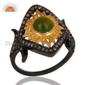 18K Gold Plated & Black Oxidized Sterling Silver Pave Diamond & Tourmaline Ring