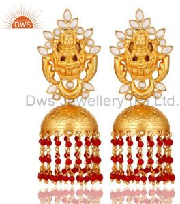 18K Gold Plated Sterling Silver Coral Jhumki Earring