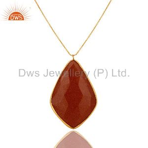 18K Gold Plated Sterling Silver Faceted Sand Stone Chain Pendant