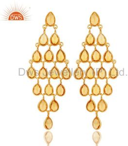 18K Yellow Gold Over Sterling Silver Hydro Citrine Chandelier Earrings