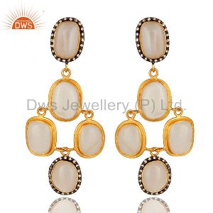 18K Yellow Gold Plated Sterling Silver White Agate