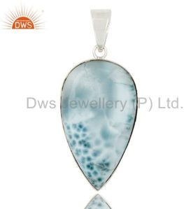 92.5 Solid Sterling Silver Natural Larimar Gemstone Bezel Set Pendant