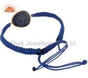 925 Sterling Silver Lapis Lazuli Gemstone Channel Link Macrame Knot Bracelet