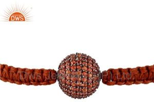 925 Sterling Silver Orange Sapphire Gemstone Pave Bead  Macrame Bracelets