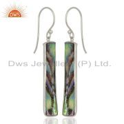 Abalone Shell Rectangle Sterling Silver White Rhodium Plated Dangle Earrings