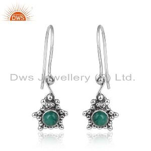 Amazonite Gemstone Oxidized Designer Silver Hook Earrings Jewelry