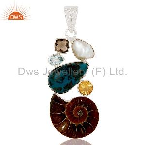 Ammonite Citrine Sterling Silver Pendant