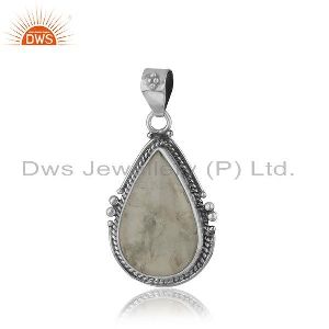 Aquamarine Gemstone Oxidized 925 Silver Pendant