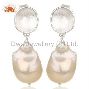 Baroque Fresh Water Pearl Long Dangle 92.5 Sterling Silver Earring