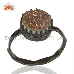 Black Rhodium Plated 925 Silver Copper Druzy Gemstone Ring