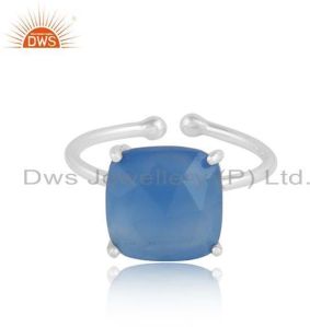 Blue Chalcedony Gemstone Womens 925 Sterling Silver Ring Jewelry