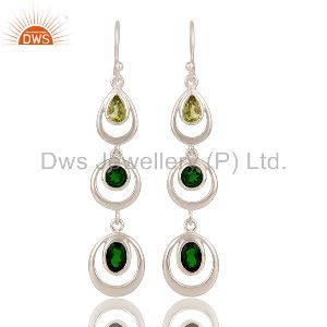 Chrome Diopsite and Peridot Sterling Silver Gemstone Dangle Earring