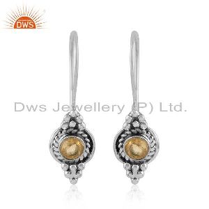 Citrine Gemstone Womens Designer Oxidized 925 Silver Earrings