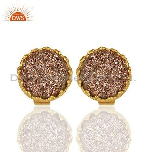 Copper Druzy Gemstone Gold Plated 925 Silver Stud Earring