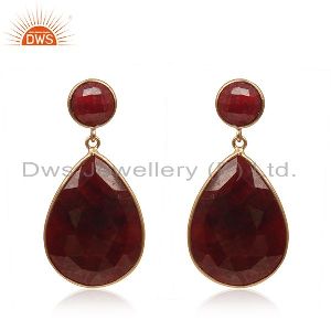 Corundum Ruby Gemstone Rose Gold Plated 925 Silver Earrings