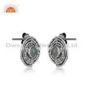 Designer Black Oxidized 925 Silver Aqua Chalcedony Gemstone Earrings