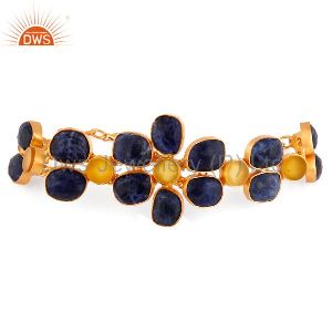 Dyed Blue Sapphire 925 Sterling Silver 18k Gold Plated Yellow Onyx Bracelets