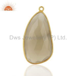 Gray Chalcedony Gemstone Gold Plated Silver Pendant Connector