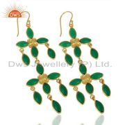 Green Stone Handmade Long Dangle 14K Gold Plated Fashion Earring