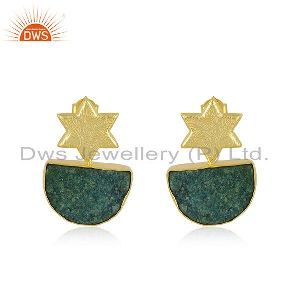 Handcrafted Floral Design Druzy Green Gemstone Earrings