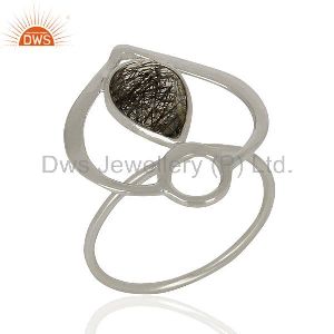 Handmade Black Rutile Gemstone Sterling Fine Silver Fashion Ring