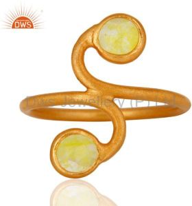 Handmade Lemon Aventurine Gemstone 22K Gold Plated 925 Sterling Silver Ring