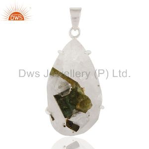 Handmade Natural Tourmaline Rough Druzy Pendent