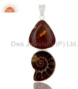 Handmade Solid Sterling Silver Mookaite And Ammonite Bezel Set Pendant