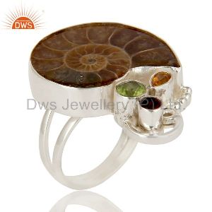 Handmade Sterling Silver Garnet Ammonite Cocktail Ring