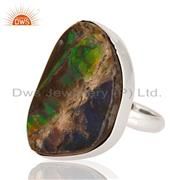 Handmade Sterling Silver Ammolite Fossil Gemstone Bezel Ring